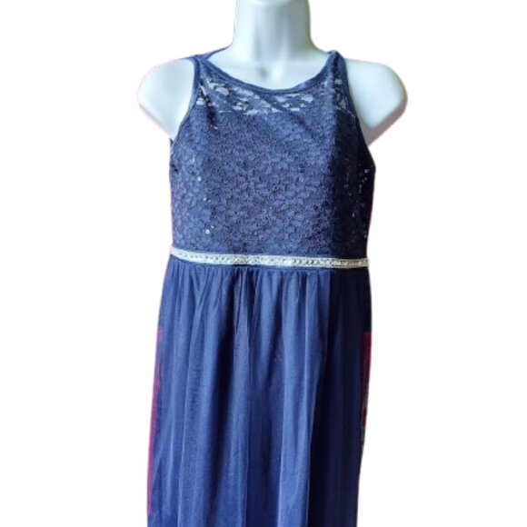 Dark Blue Formal Evening Party Dress Girls Size 16 - Picture 2 of 9